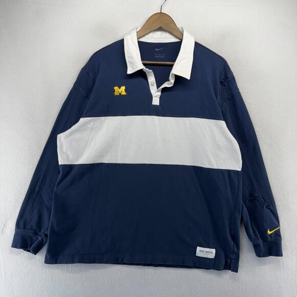 Michigan Wolverines Rugby Shirt men's XL Blue Nike Campus Collection REPAIRED - Picture 1 of 15